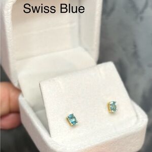 Natural Blue Topaz .50Ct Stud Earrings 925 Sterling Silver w/ 14K YG Overlay